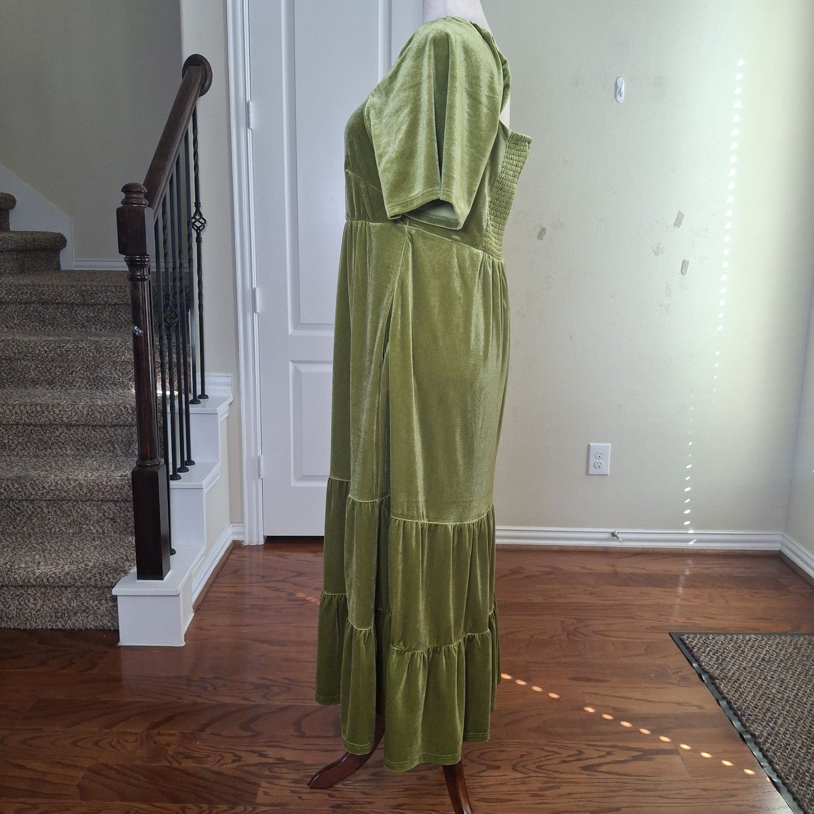 New Piper Scoot Paige Velvet Tiered Midi Dress Olive Green Fall Holidays Cottage — image 4 of 8